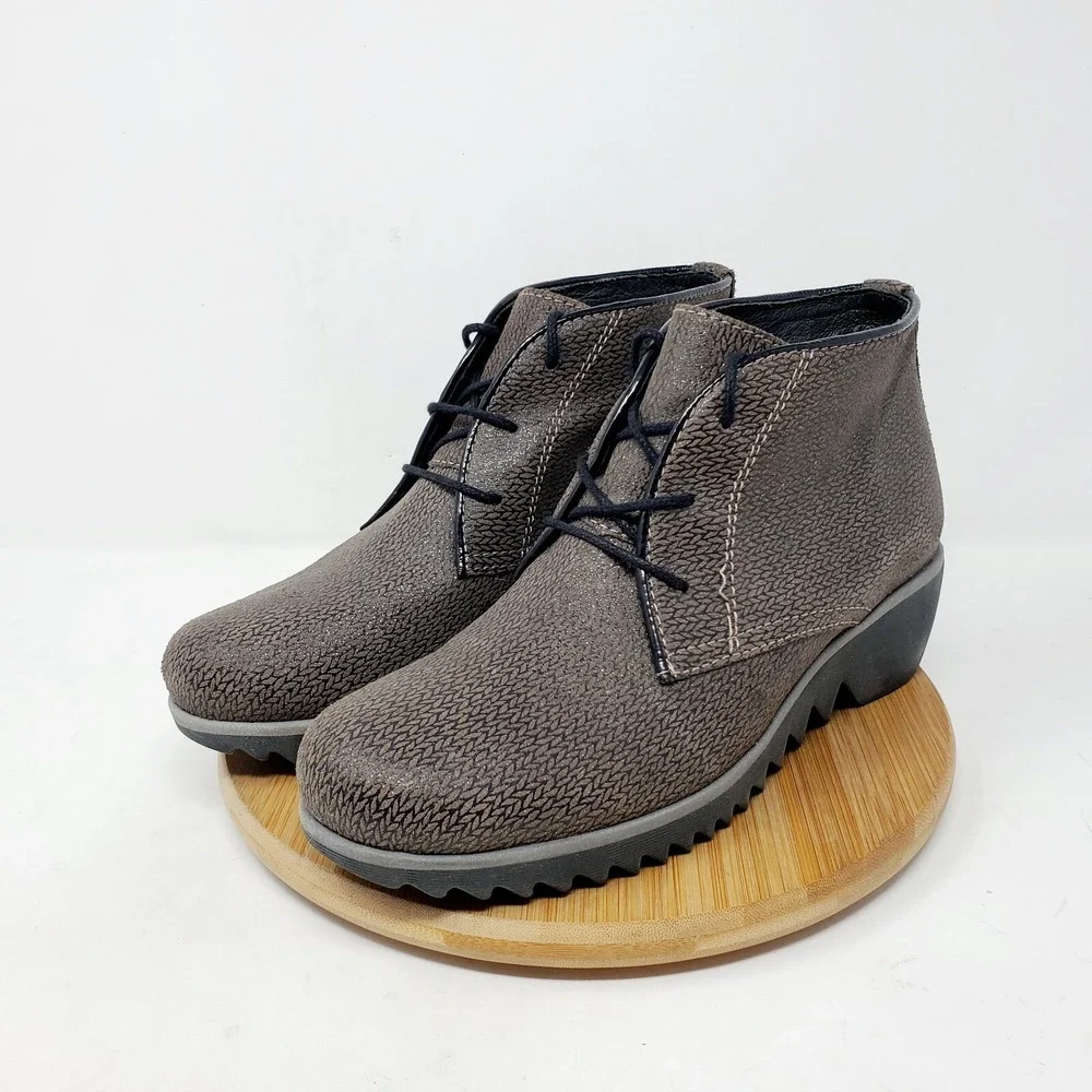 Wolky Ankle Boots Womens 38 Dusky Leather Lace Up Wedge Heel Bootie Comfort Shoe